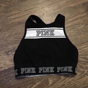 PINK black and white sports bra